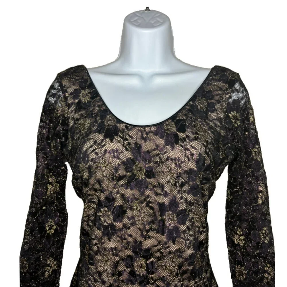 Dress The Population Sz M Purple/Gold Metallic Lace Cocktail Dress  (1554)